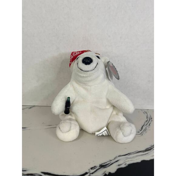 CocaCola Polar Bears one in Snowflake Hat Bean Bag plush & one in Blue Night Cap - Picture 3 of 8